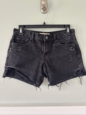 Washed Black Distressed Denim Shorts